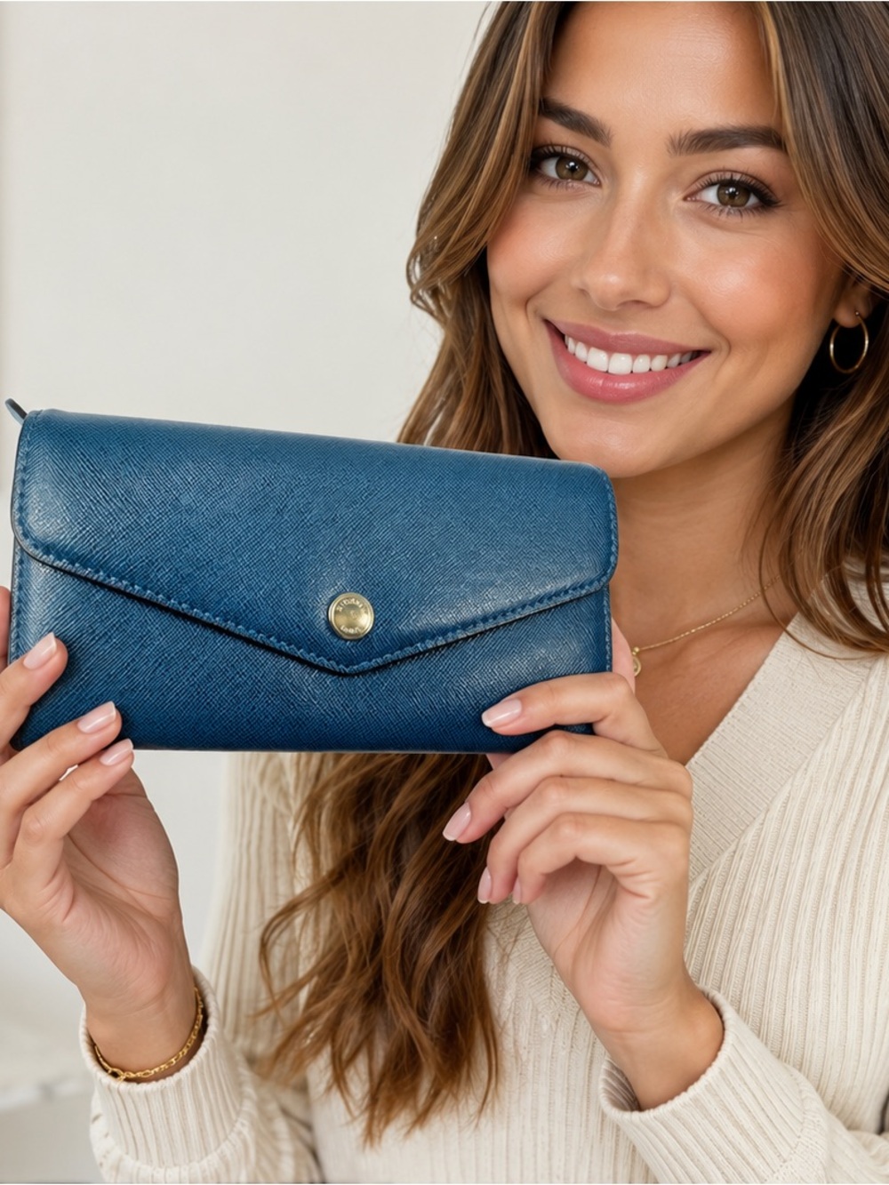 Michael Kors Blue Saffiano Leather Envelope Wallet